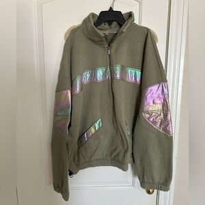 NWT free people olive green iridescent quarter zip sweatshirt medium